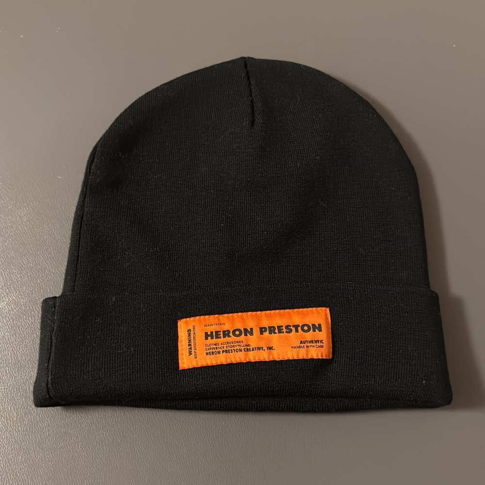 Heron Preston 100% Wool Beanie Black CТИЛЬ Logo Patch Hat - Picture 8 of 11
